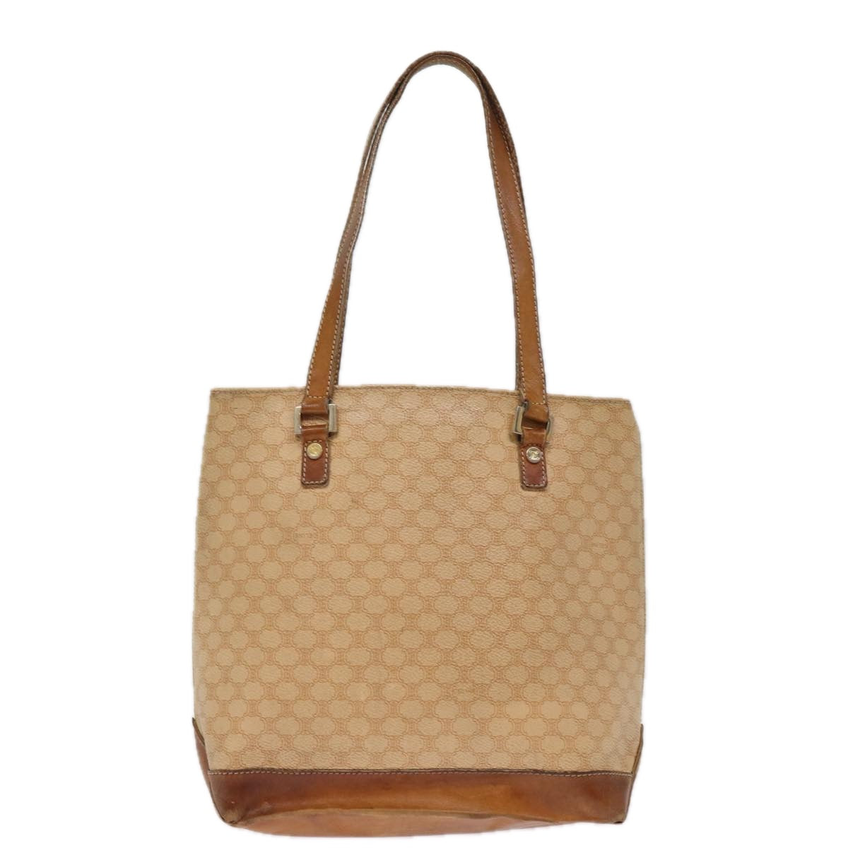 CELINE Macadam Canvas Hand Bag PVC Beige Auth 76834