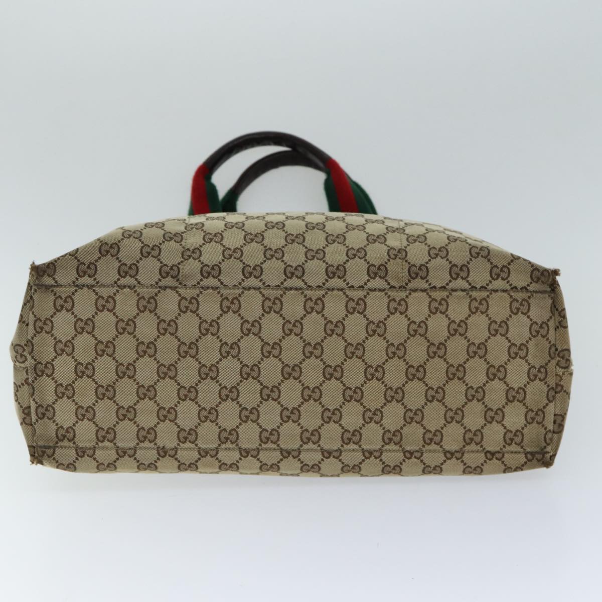 GUCCI GG Canvas Web Sherry Line Tote Bag Beige Red Green 155524 Auth 76844