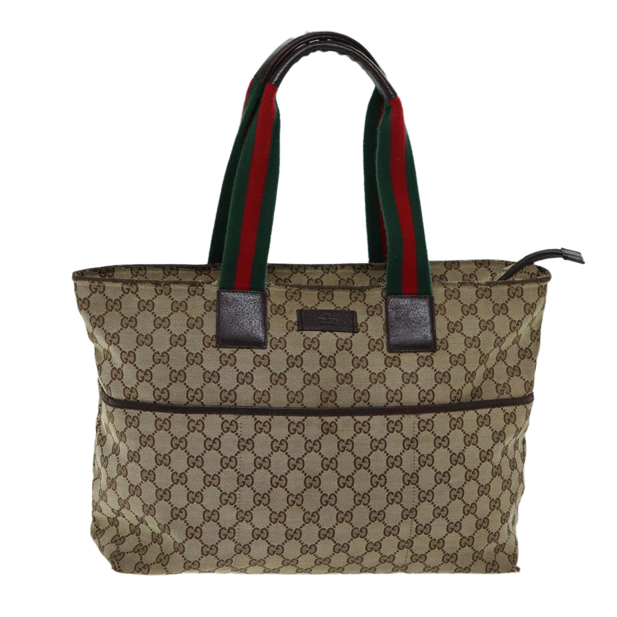 GUCCI GG Canvas Web Sherry Line Tote Bag Beige Red Green 155524 Auth 76844