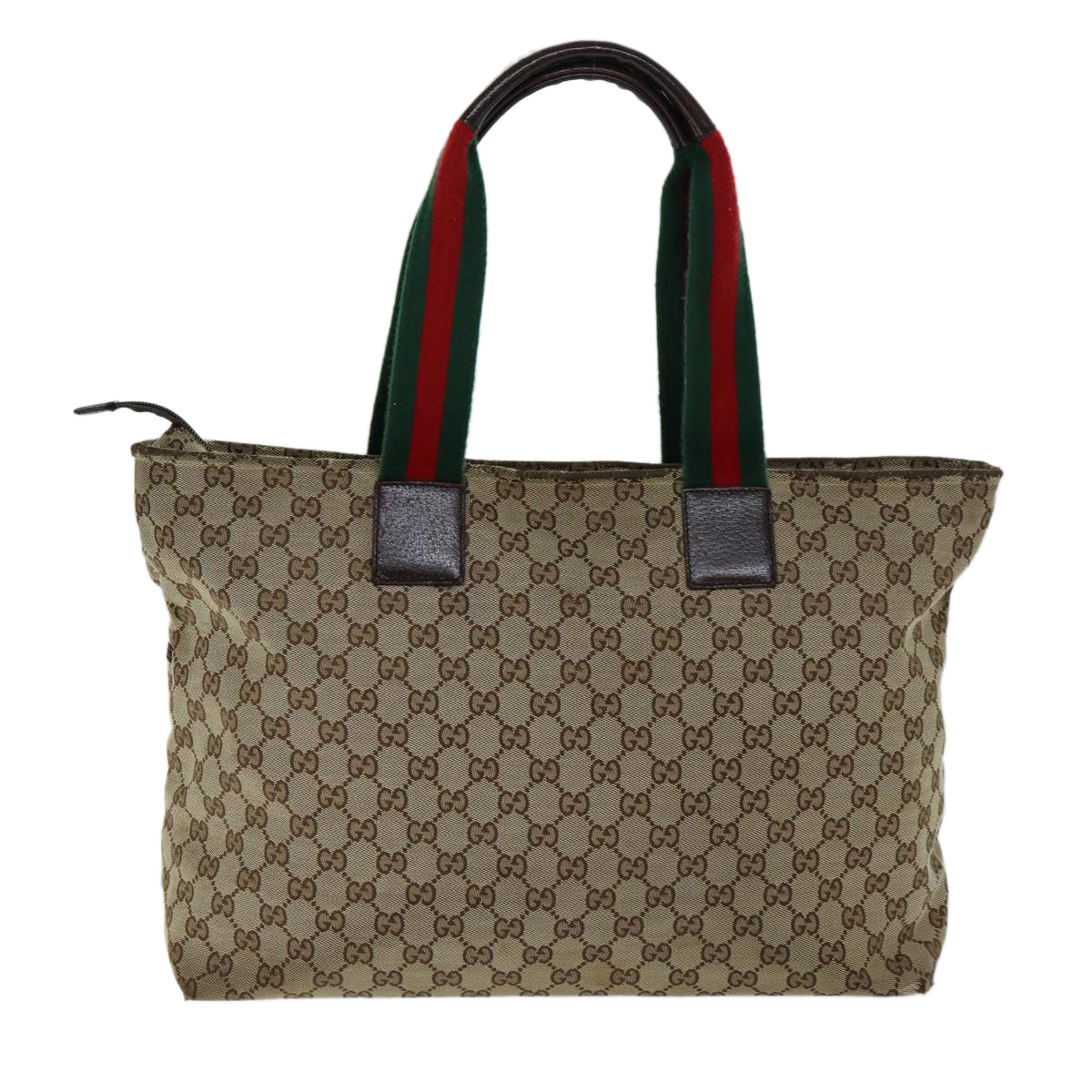 GUCCI GG Canvas Web Sherry Line Tote Bag Beige Red Green 155524 Auth 76844