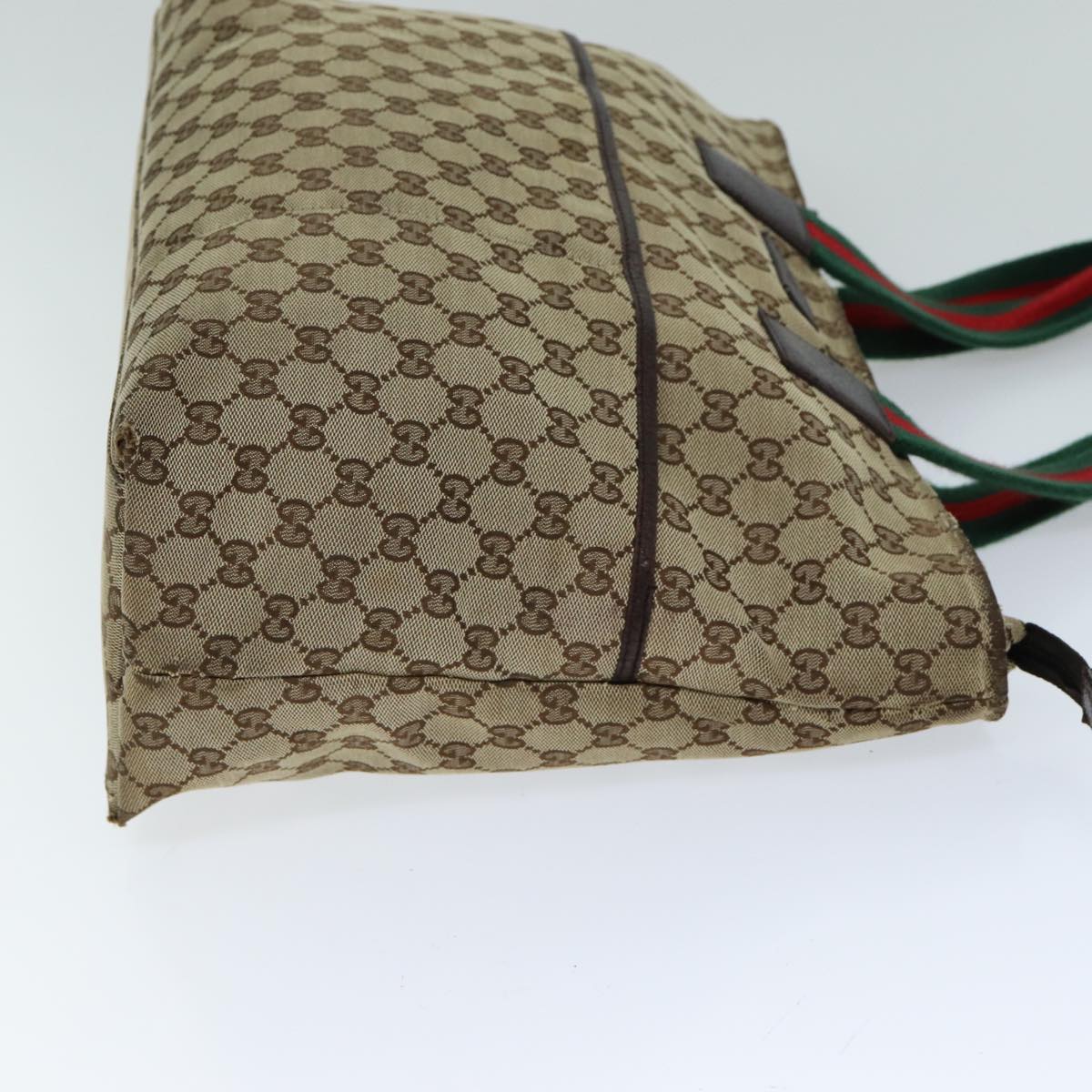 GUCCI GG Canvas Web Sherry Line Tote Bag Beige Red Green 155524 Auth 76844