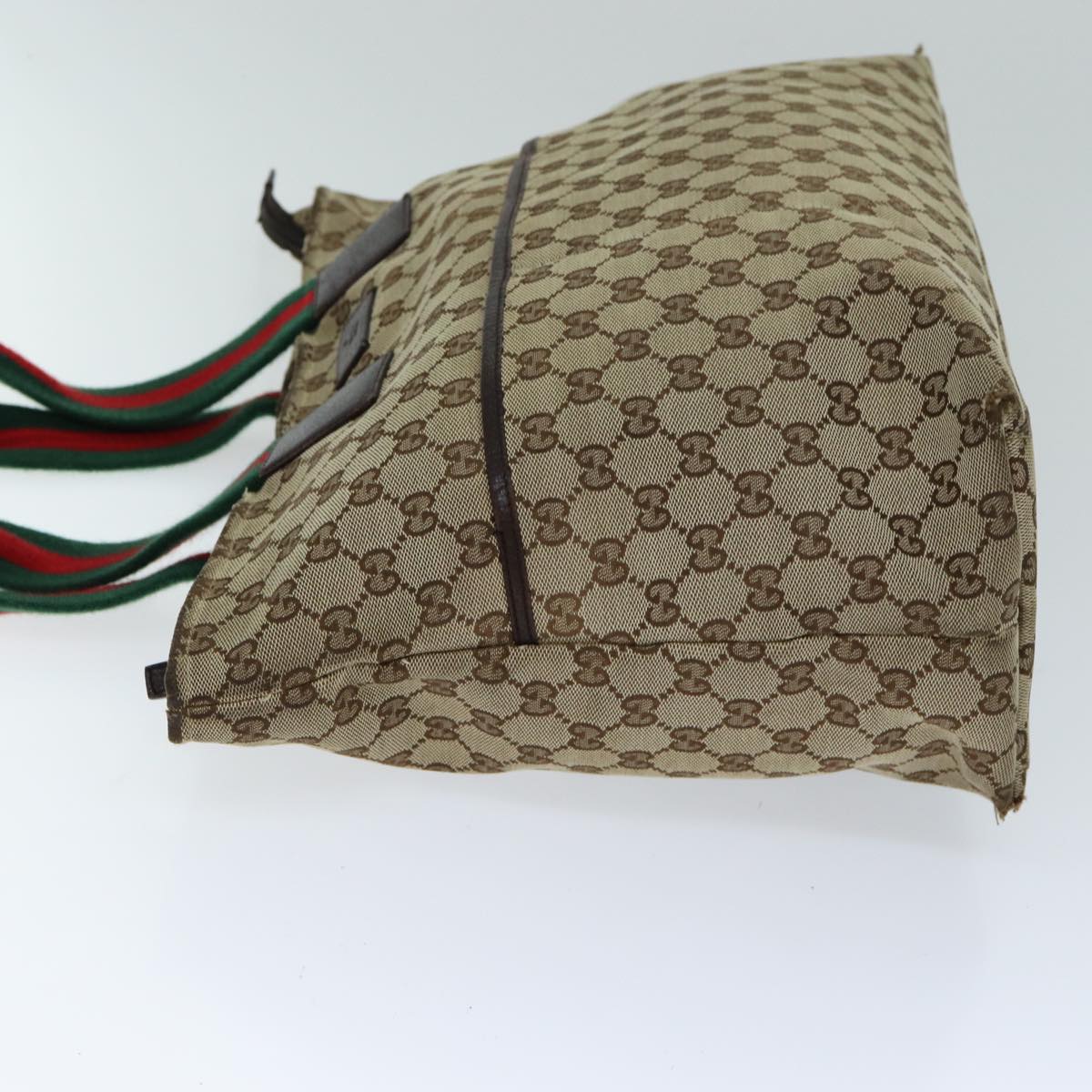 GUCCI GG Canvas Web Sherry Line Tote Bag Beige Red Green 155524 Auth 76844