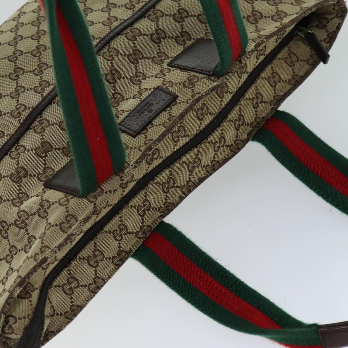 GUCCI GG Canvas Web Sherry Line Tote Bag Beige Red Green 155524 Auth 76844