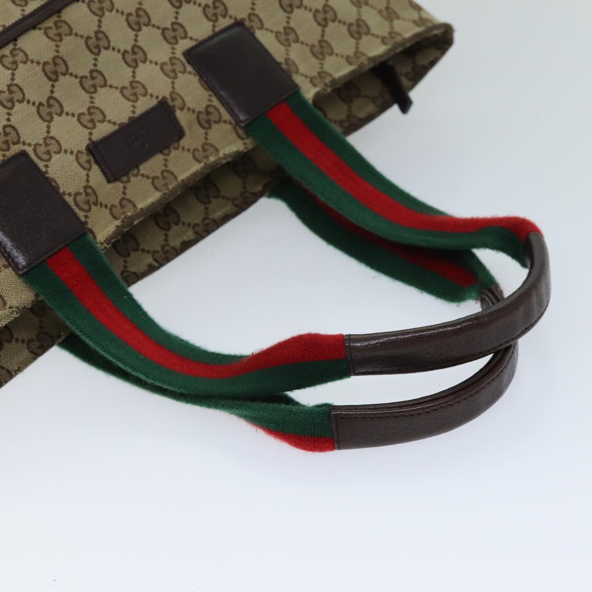 GUCCI GG Canvas Web Sherry Line Tote Bag Beige Red Green 155524 Auth 76844