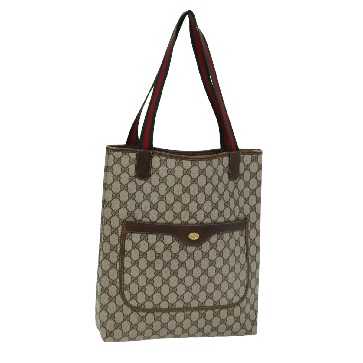 GUCCI GG Supreme Web Sherry Line Tote Bag PVC Beige Red 002 4487 39 Auth 76846