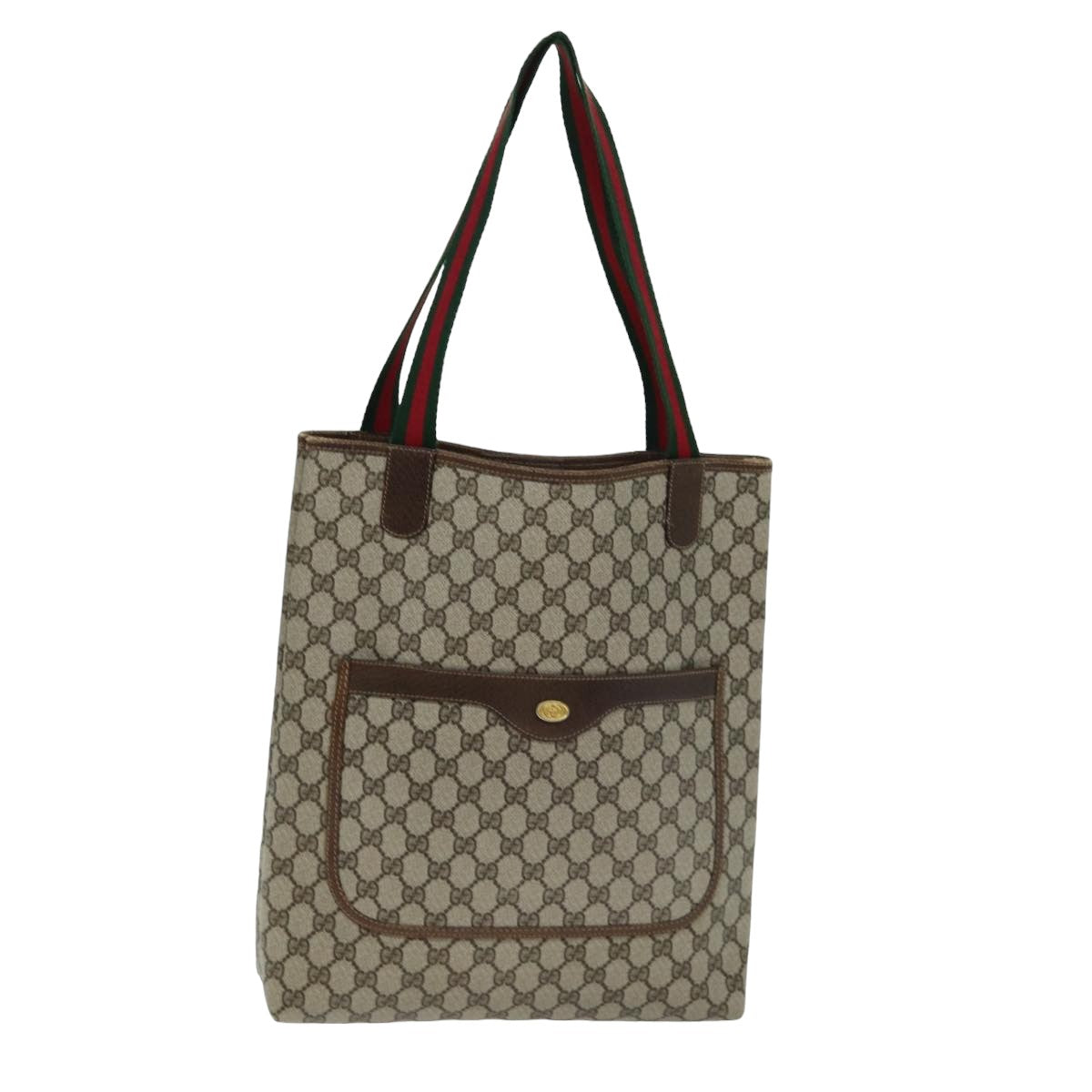 GUCCI GG Supreme Web Sherry Line Tote Bag PVC Beige Red 002 4487 39 Auth 76846