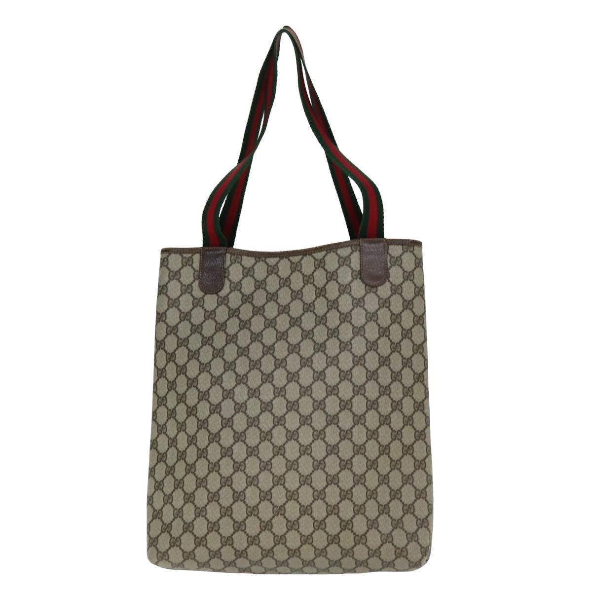 GUCCI GG Supreme Web Sherry Line Tote Bag PVC Beige Red 002 4487 39 Auth 76846 - 0