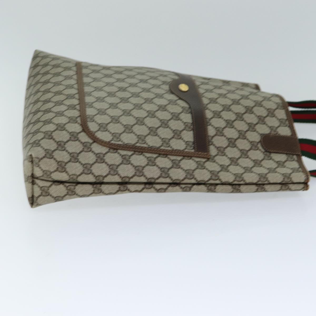 GUCCI GG Supreme Web Sherry Line Tote Bag PVC Beige Red 002 4487 39 Auth 76846