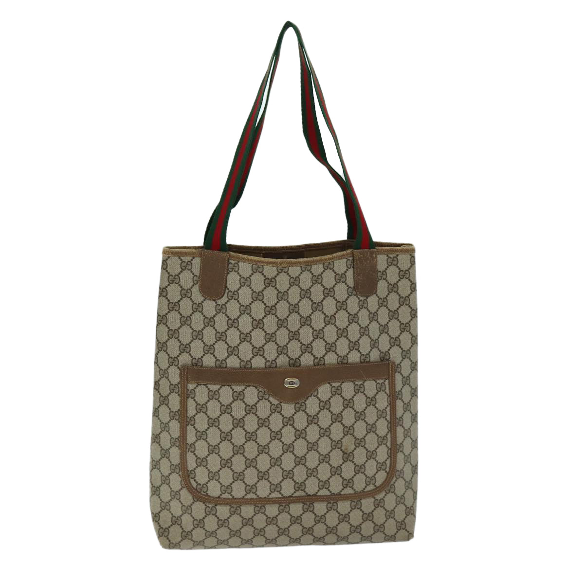 GUCCI GG Supreme Web Sherry Line Tote Bag PVC Beige Red 39 02 003 Auth 76847