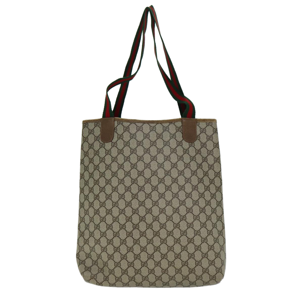 GUCCI GG Supreme Web Sherry Line Tote Bag PVC Beige Red 39 02 003 Auth 76847 - 0