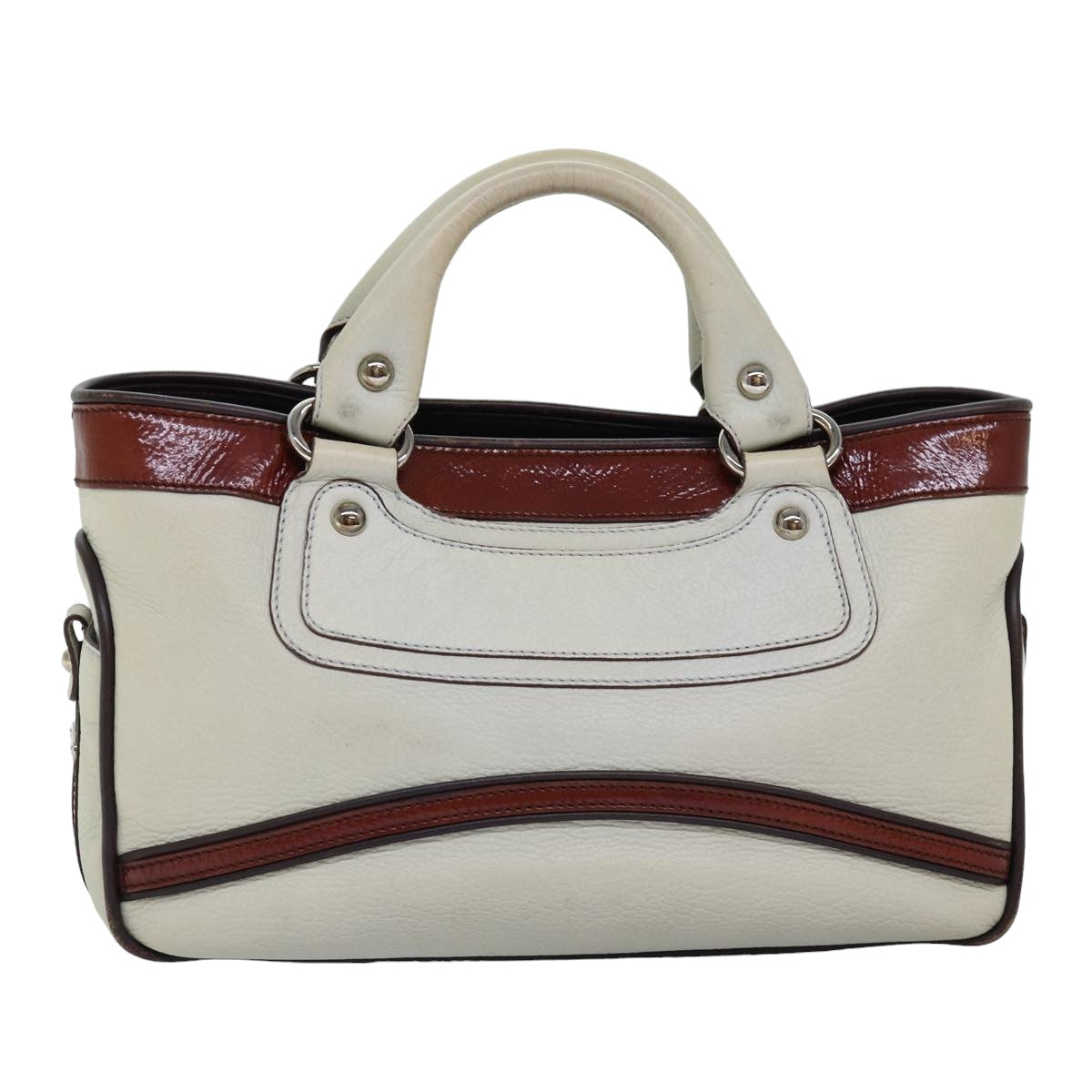 CELINE Hand Bag Leather White Auth 76849