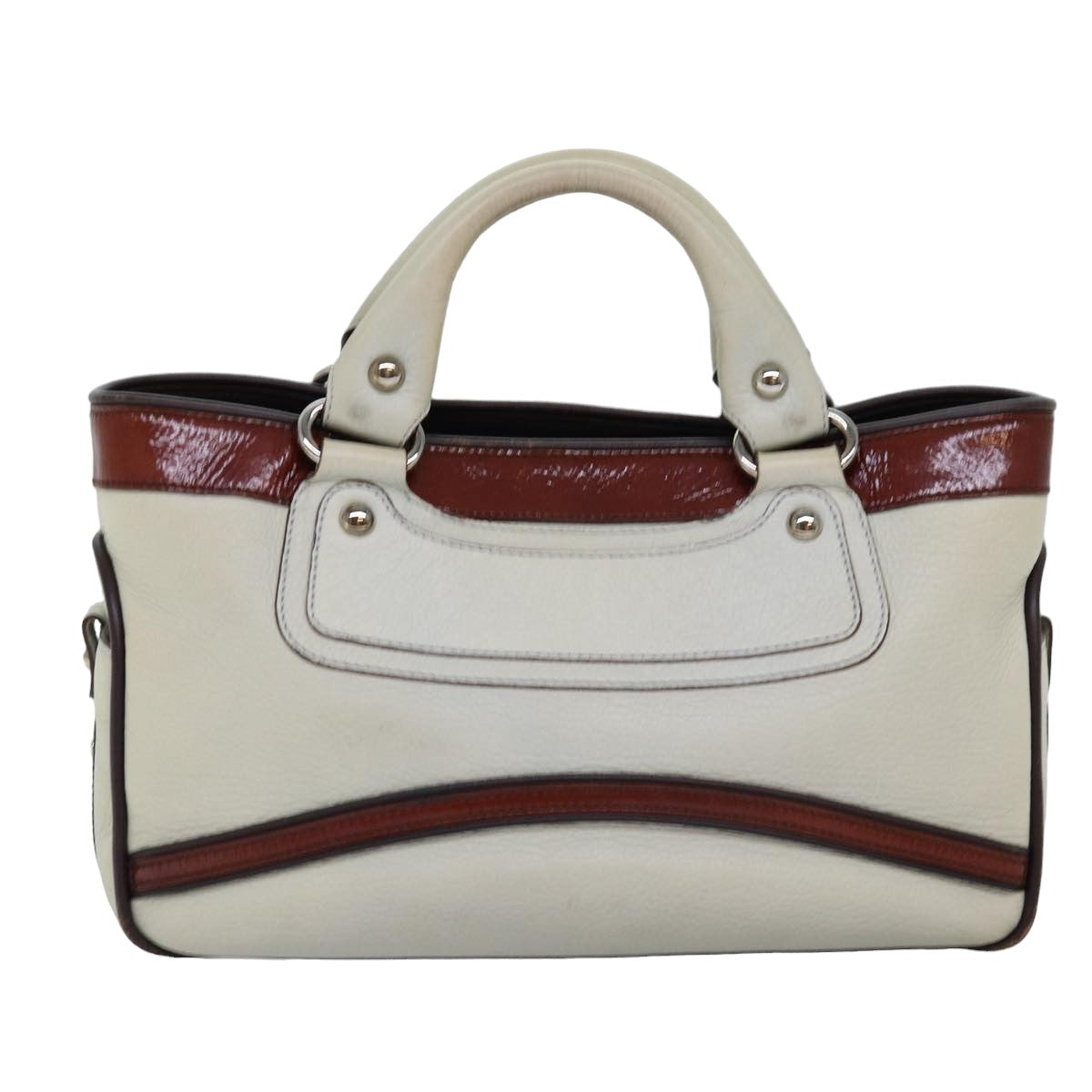 CELINE Hand Bag Leather White Auth 76849