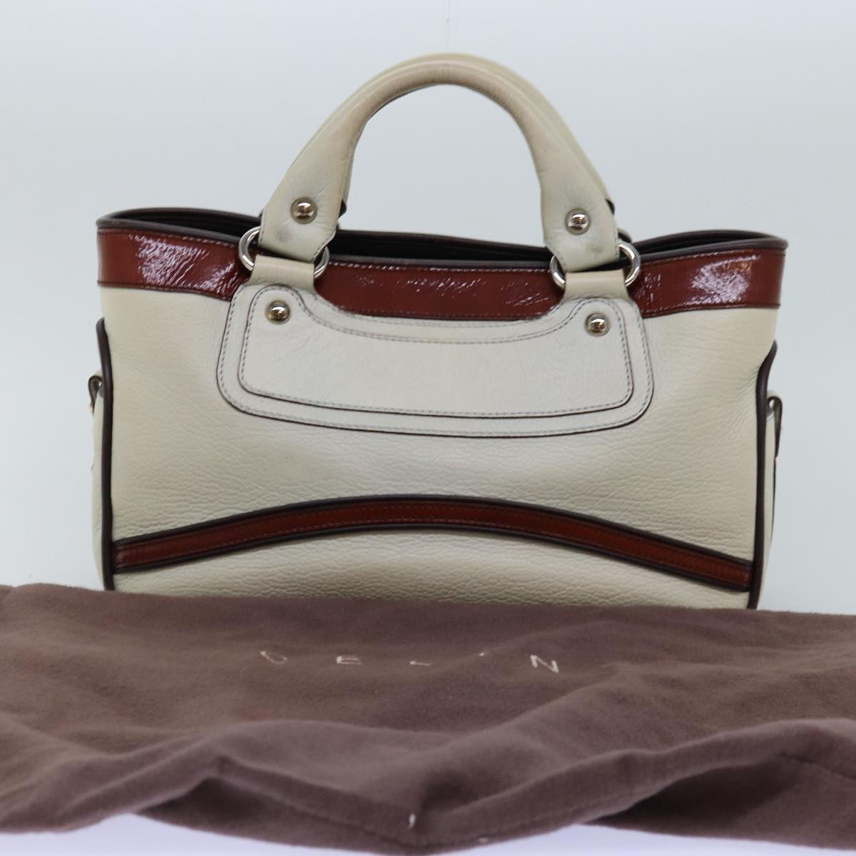 CELINE Hand Bag Leather White Auth 76849