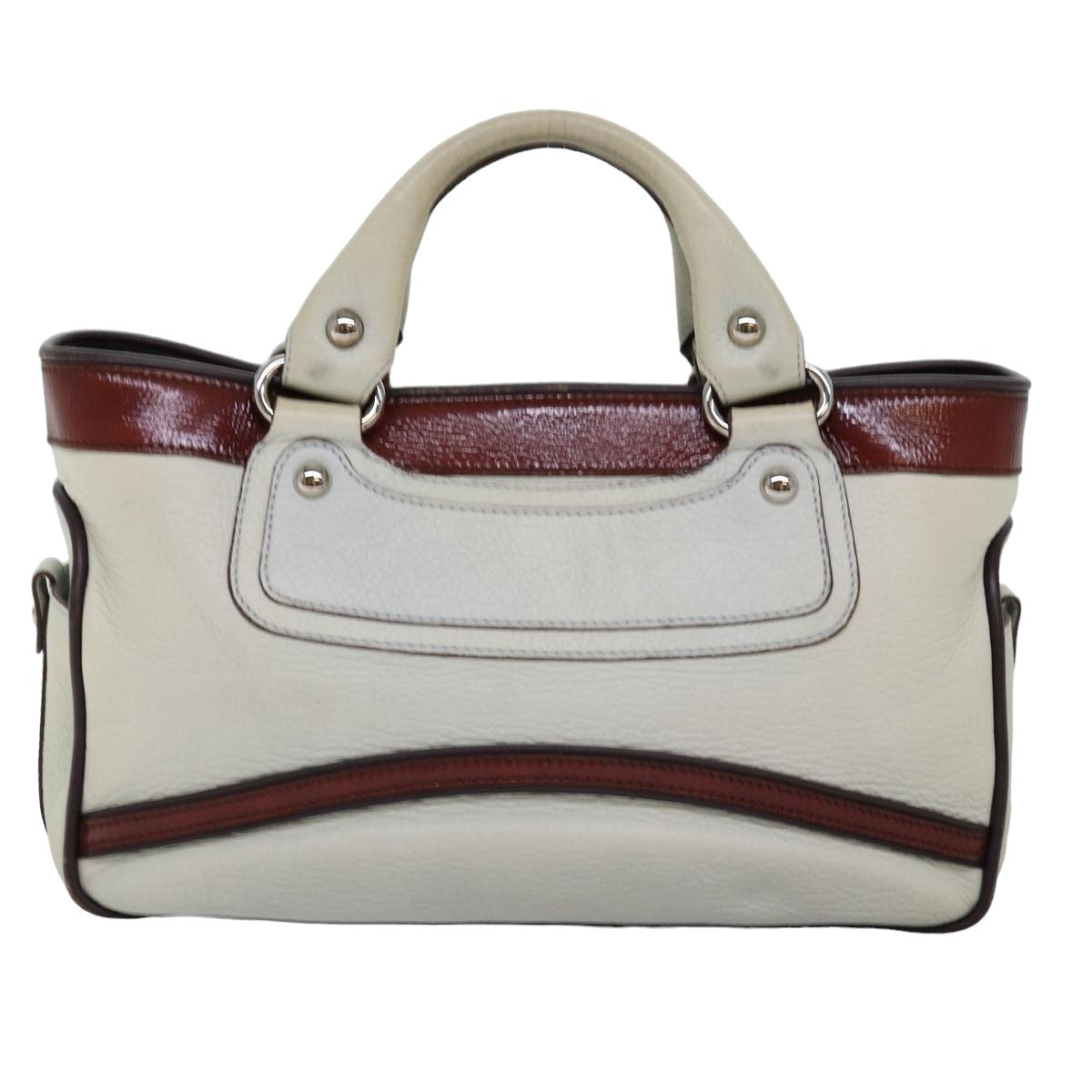 CELINE Hand Bag Leather White Auth 76849