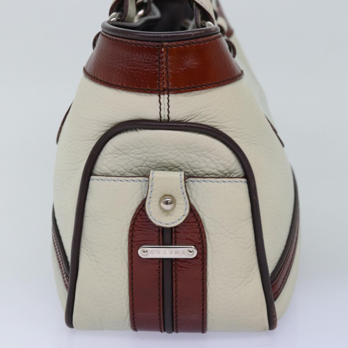 CELINE Hand Bag Leather White Auth 76849