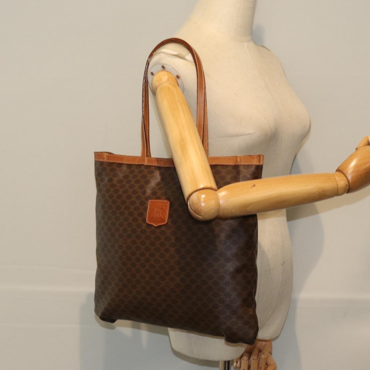 CELINE Macadam Canvas Tote Bag PVC Brown Auth 76850