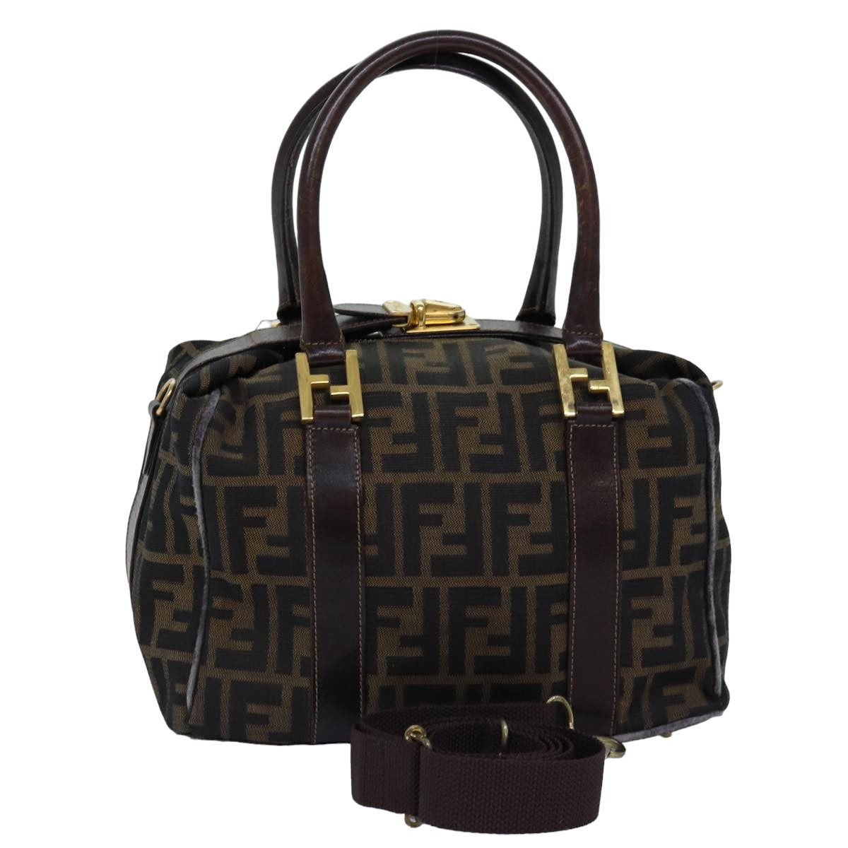 FENDI Zucca Canvas Hand Bag 2way Brown Black Auth 76858