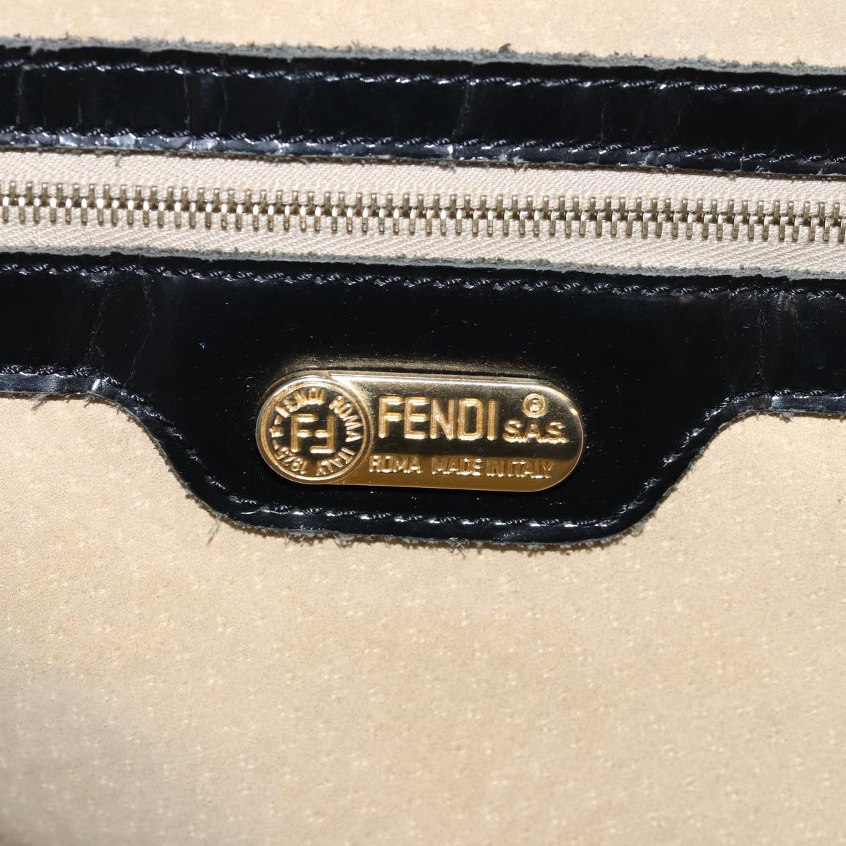 FENDI Zucca Canvas Hand Bag Black Brown Auth 76859