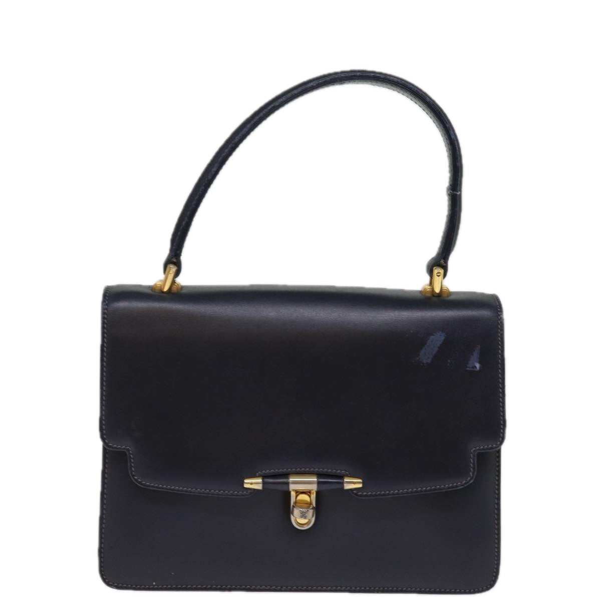 GUCCI Hand Bag Leather Navy Auth 76886