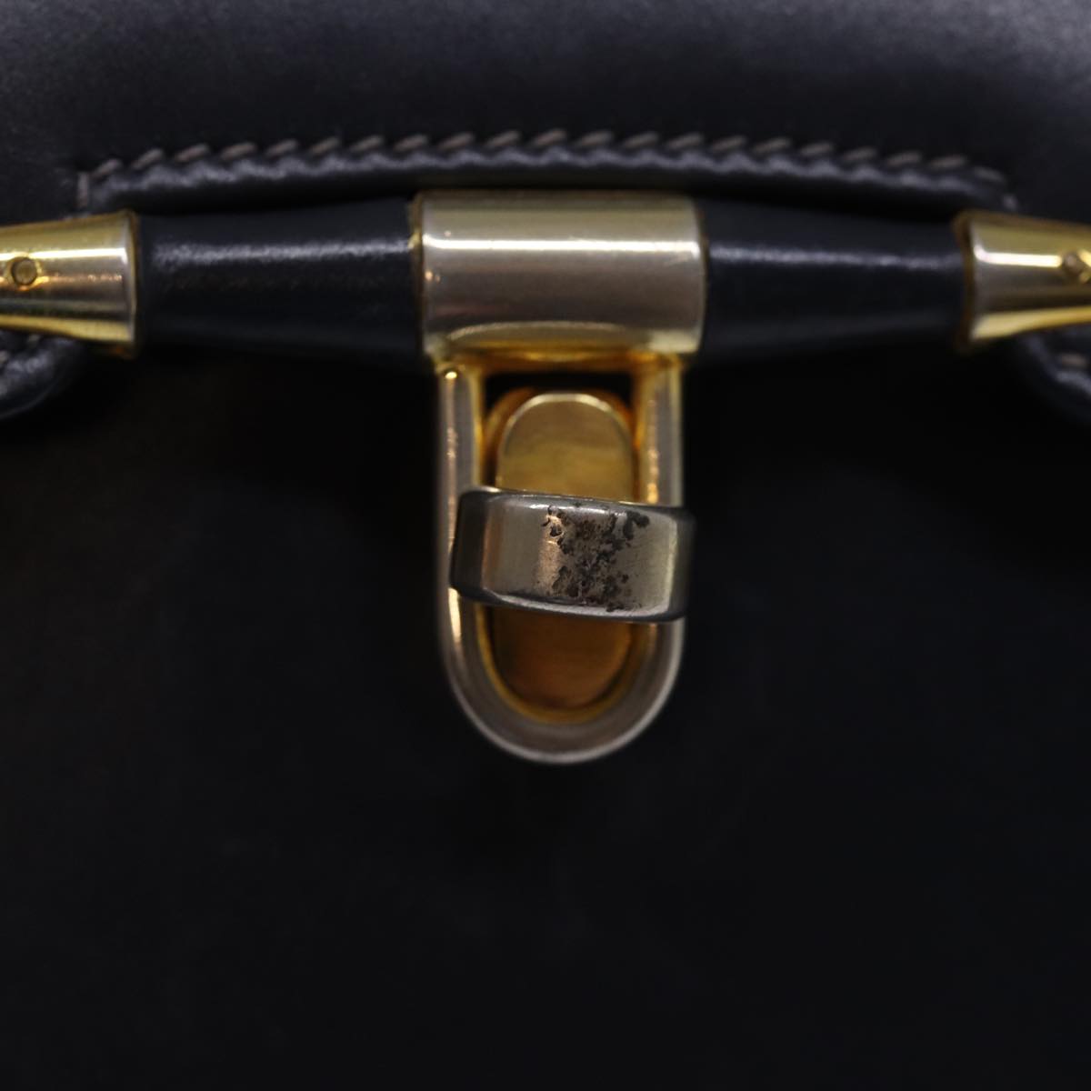 GUCCI Hand Bag Leather Navy Auth 76886