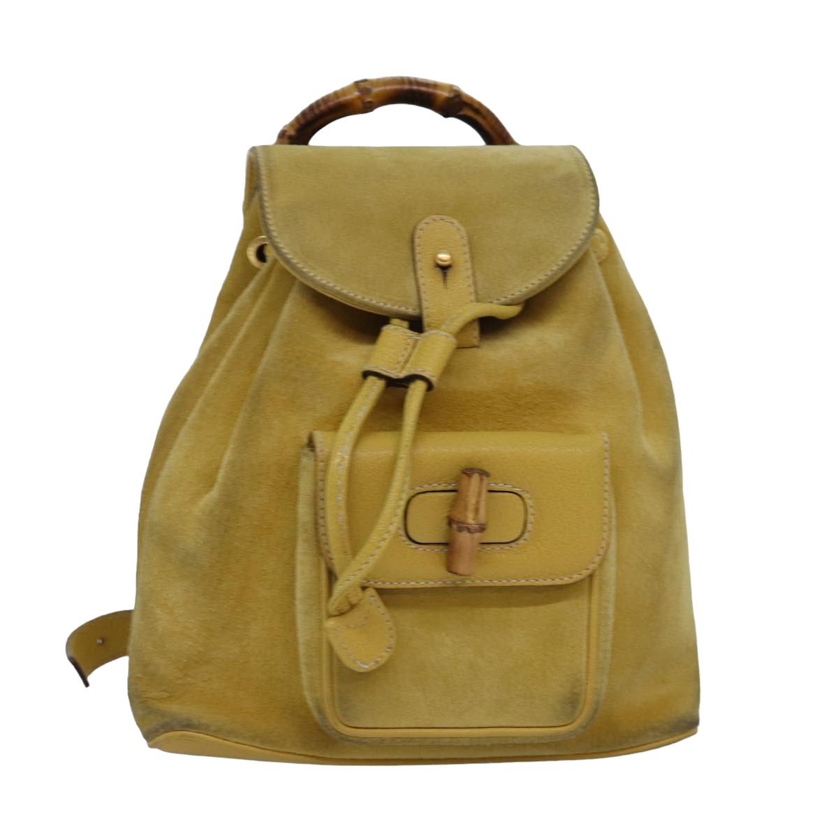 GUCCI Bamboo Backpack Suede Leather Yellow 003 2058 0030 Auth 76895