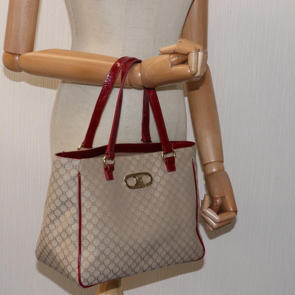 CELINE Macadam Canvas Hand Bag Beige Auth 76899