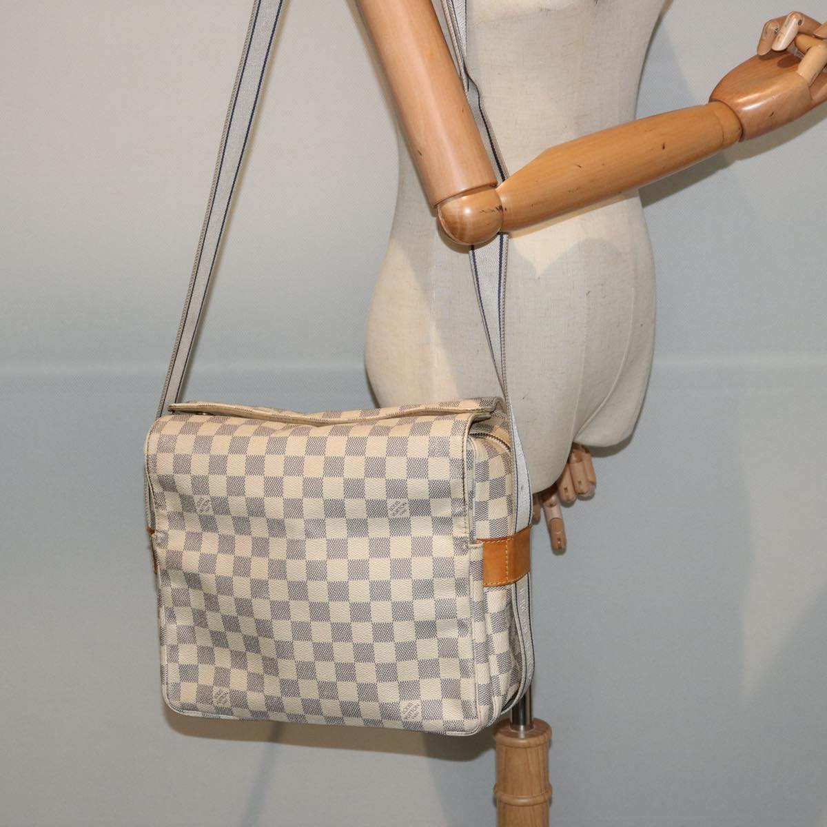 LOUIS VUITTON Damier Azur Naviglio Shoulder Bag N51189 LV Auth 76924