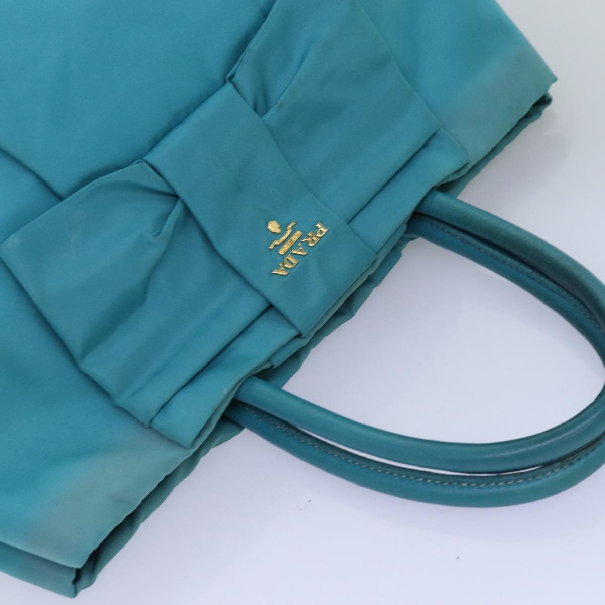 PRADA Hand Bag Nylon Turquoise Blue Auth 76968