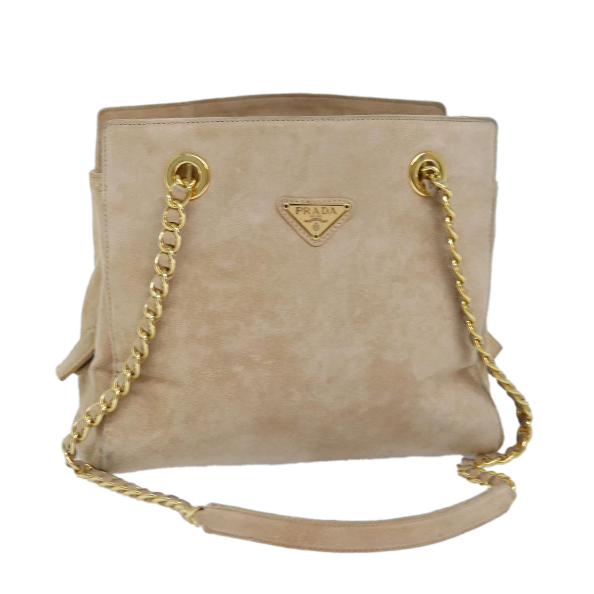 PRADA Chain Shoulder Bag Suede Beige Auth 76982