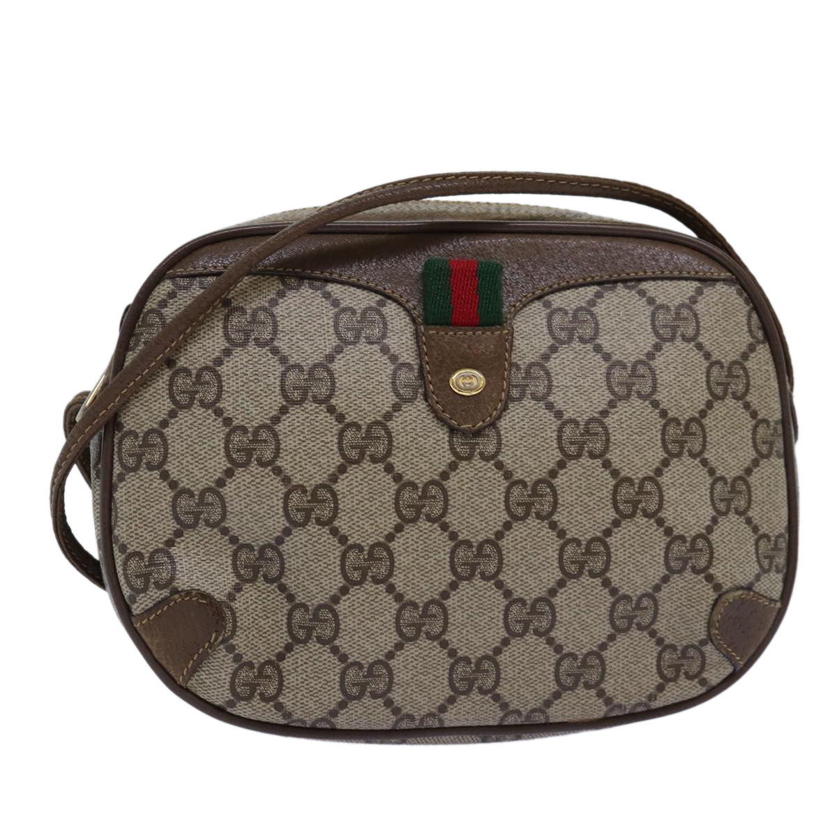 GUCCI GG Supreme Web Sherry Line Shoulder Bag PVC Beige Red 89 02 066 Auth 76990