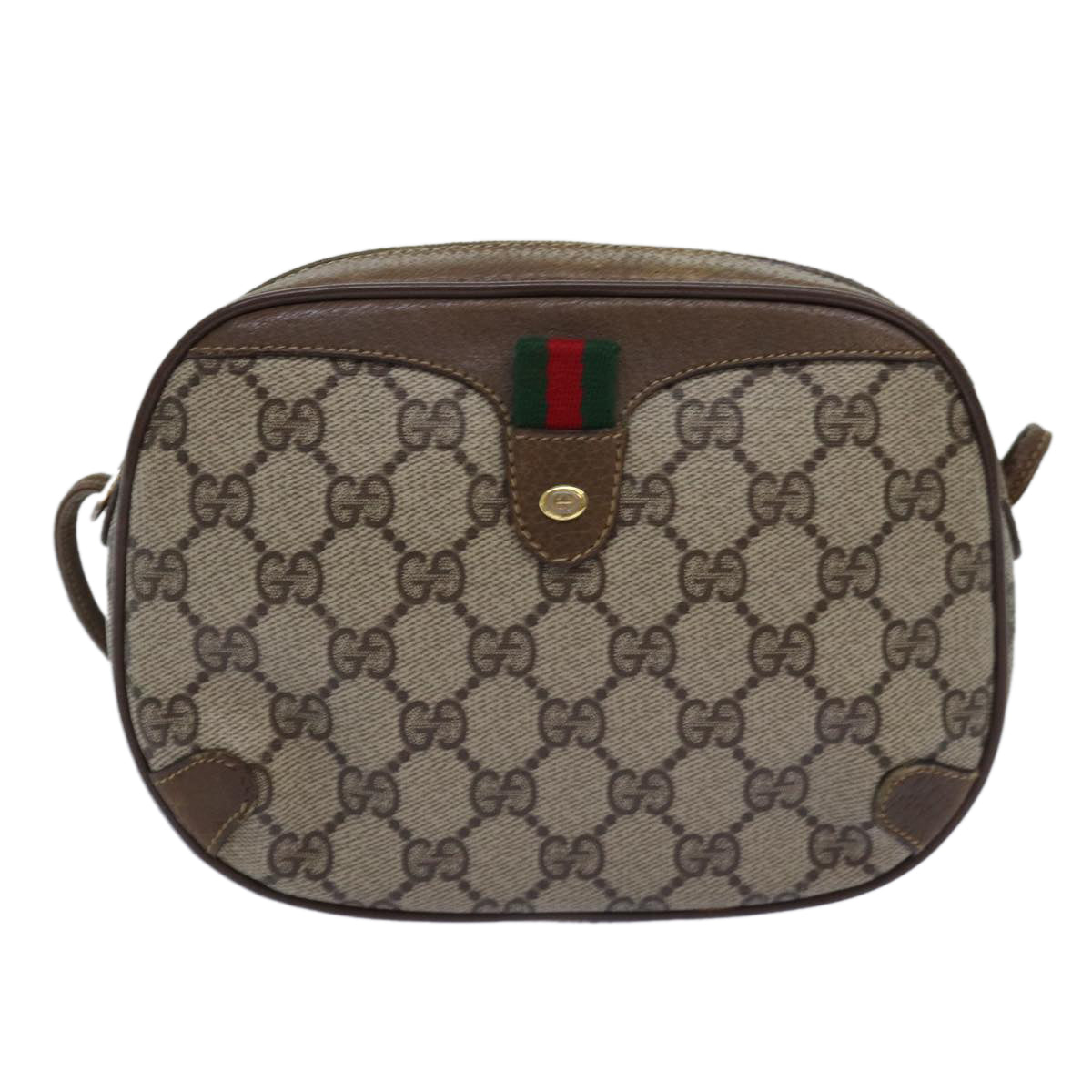 GUCCI GG Supreme Web Sherry Line Shoulder Bag PVC Beige Red 89 02 066 Auth 76990 - 0