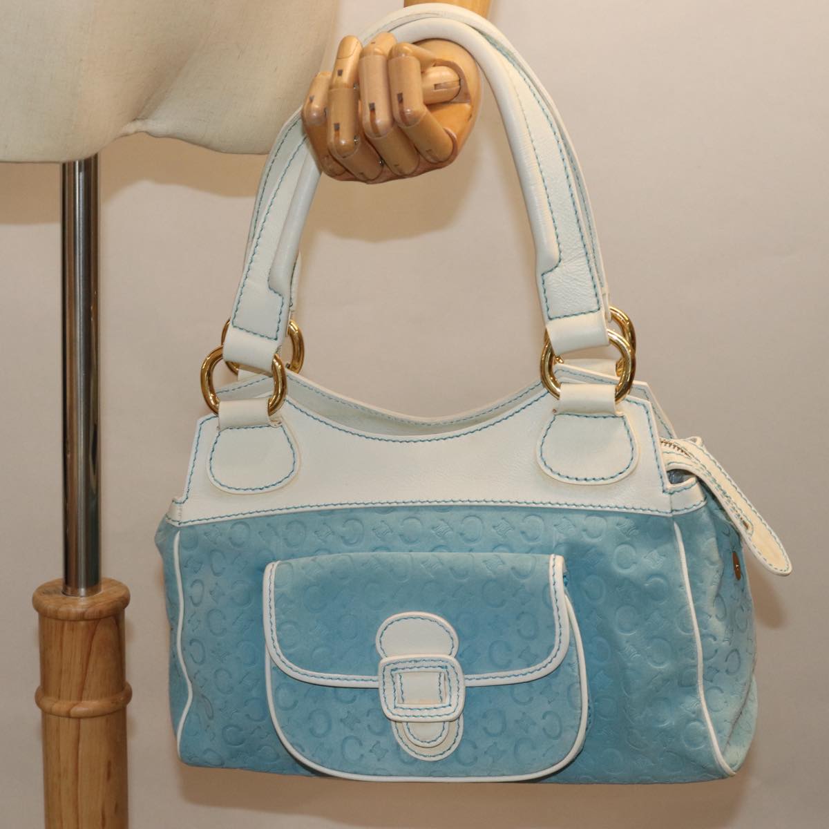 CELINE C Macadam Canvas Hand Bag Blue Auth 76997