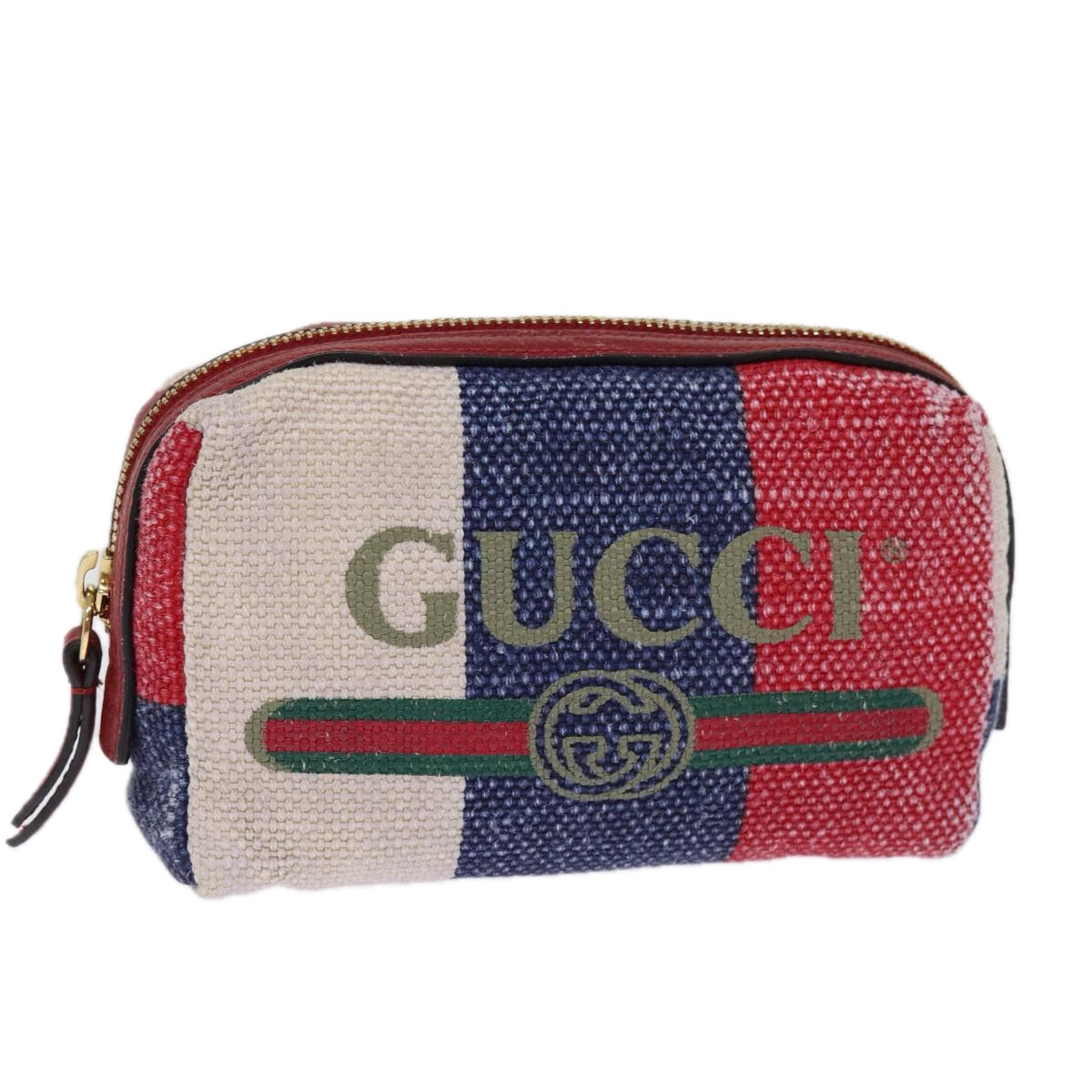 GUCCI Sherry Line Pouch Canvas Red Navy Auth 77003