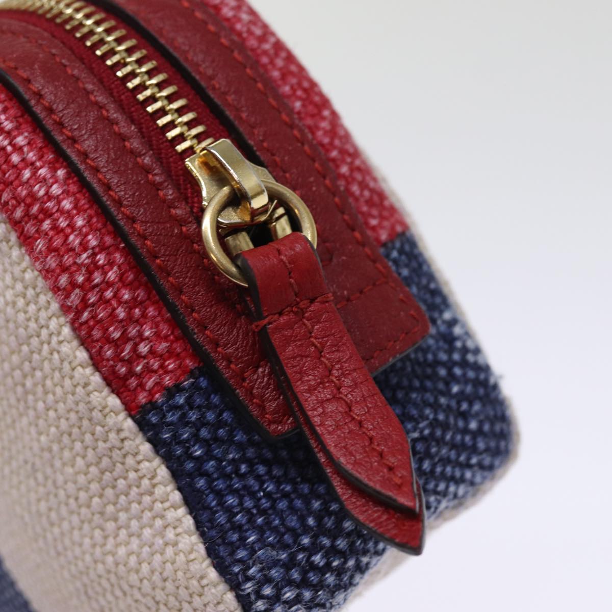 GUCCI Sherry Line Pouch Canvas Red Navy Auth 77003