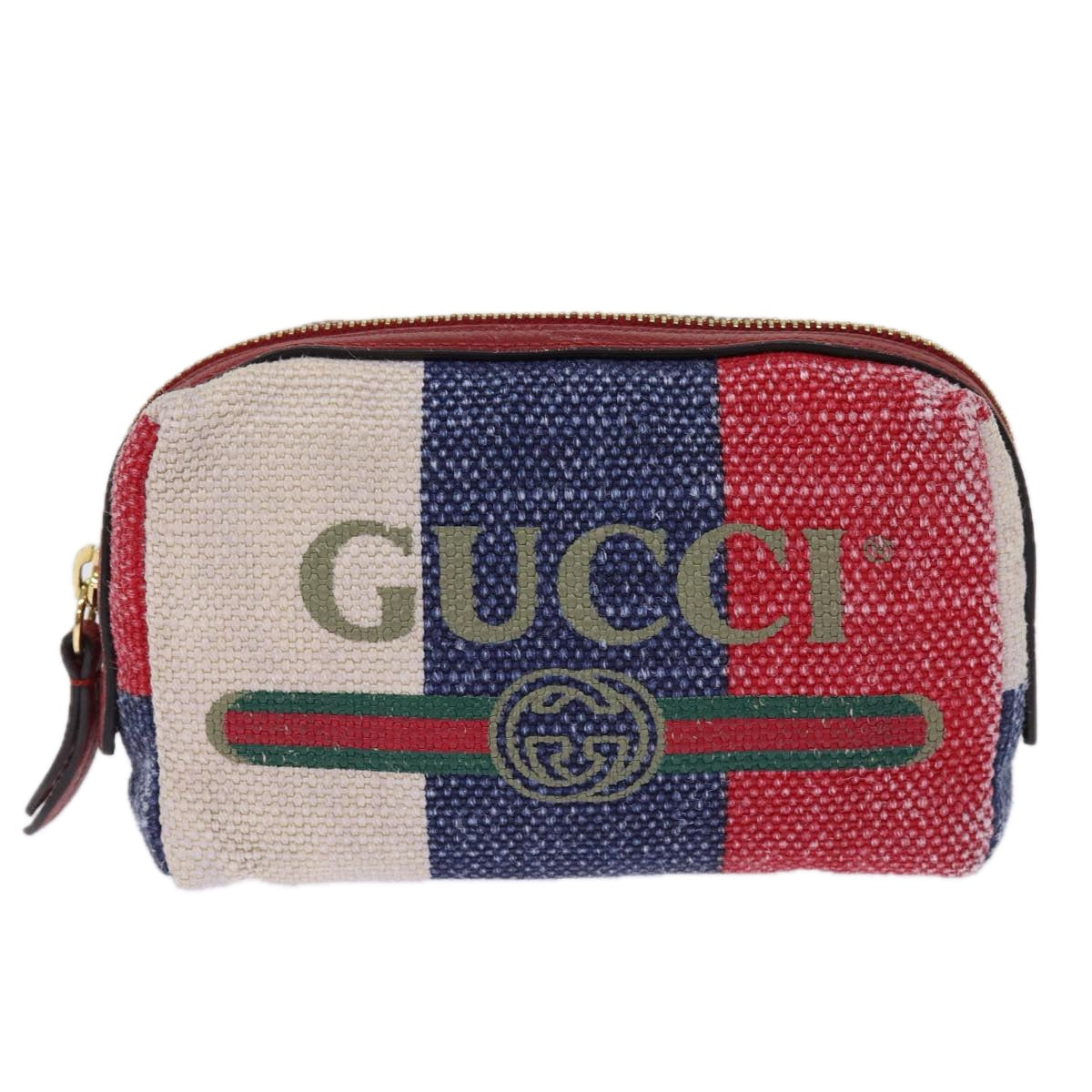 GUCCI Sherry Line Pouch Canvas Red Navy Auth 77003