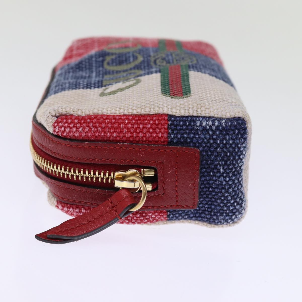 GUCCI Sherry Line Pouch Canvas Red Navy Auth 77003