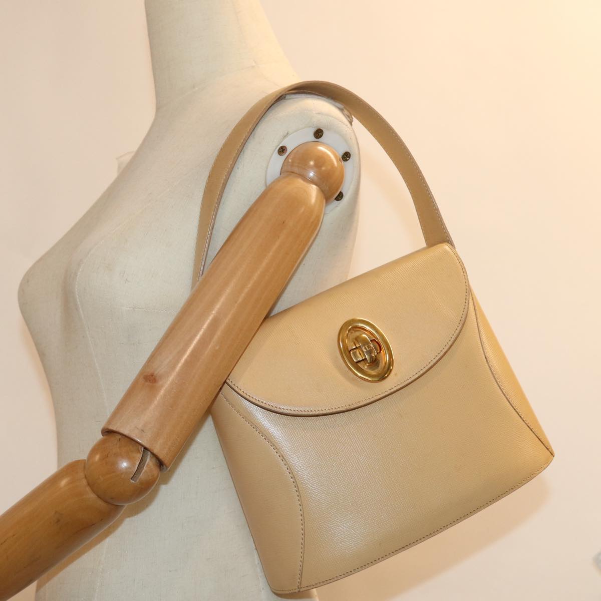 Christian Dior Hand Bag Leather Beige Auth 77004