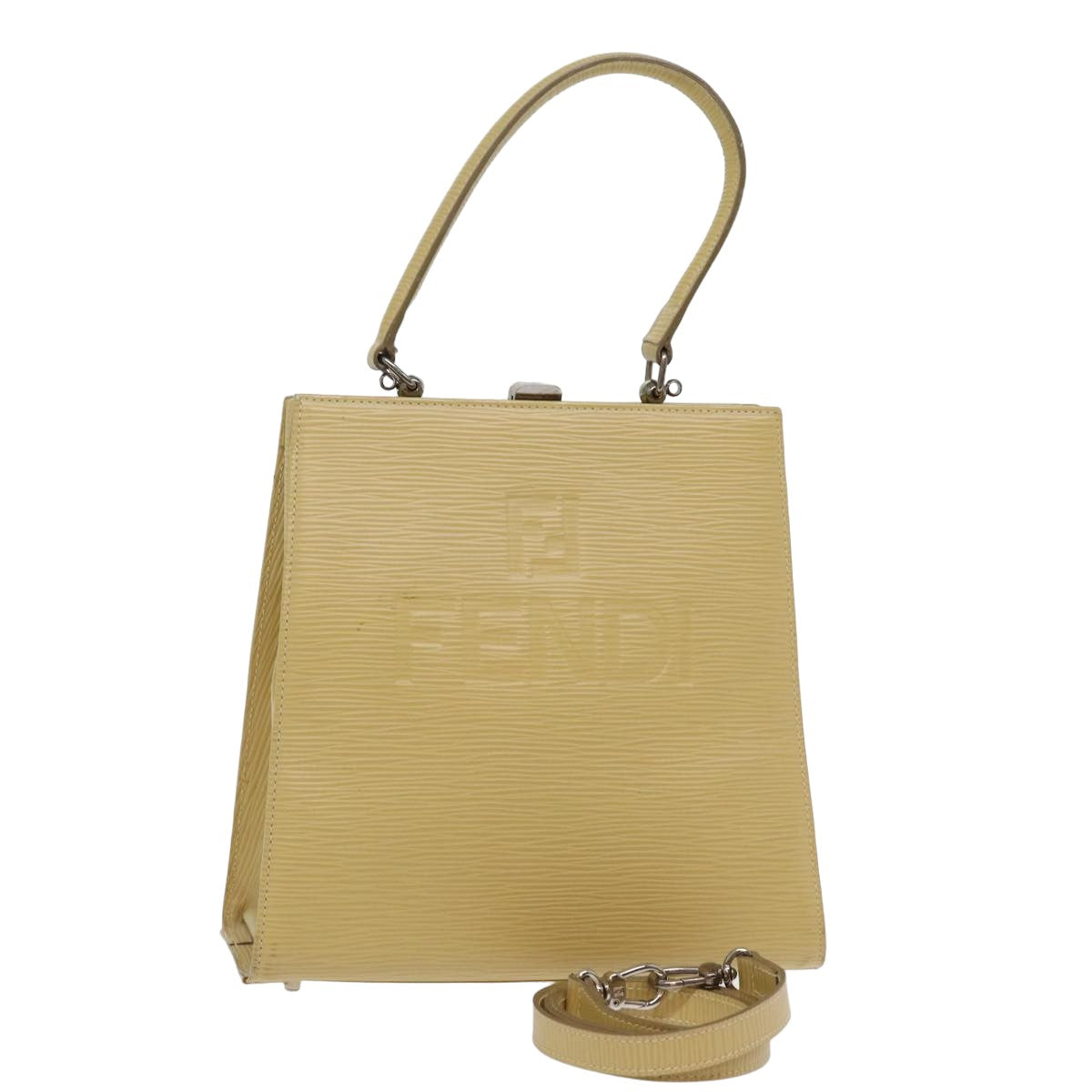 FENDI Hand Bag Leather 2way Beige Auth 77006