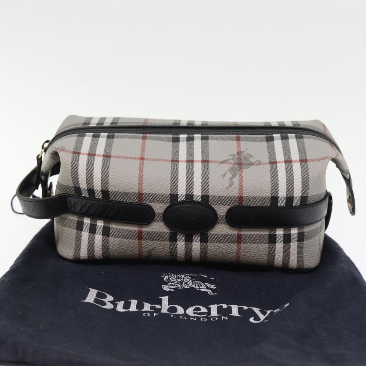 Burberrys Nova Check Clutch Bag PVC Gray Auth 77007