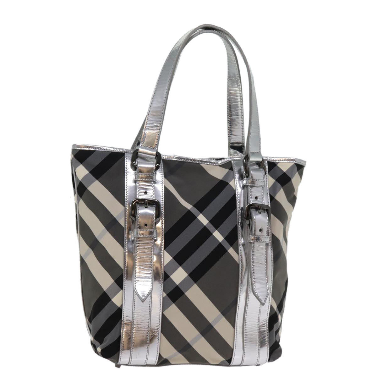 BURBERRY Nova Check Tote Bag Nylon Gray Auth 77008