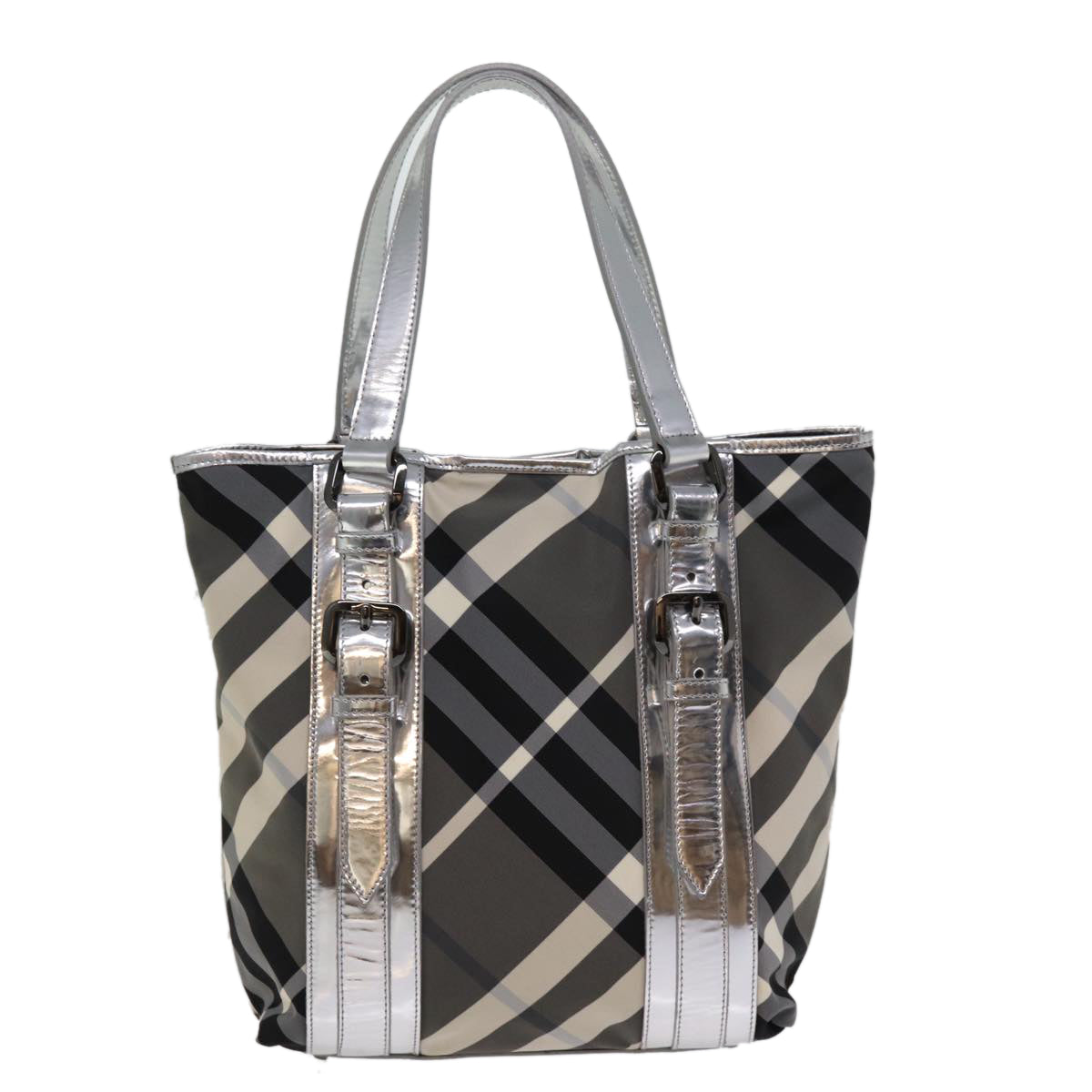 BURBERRY Nova Check Tote Bag Nylon Gray Auth 77008 - 0