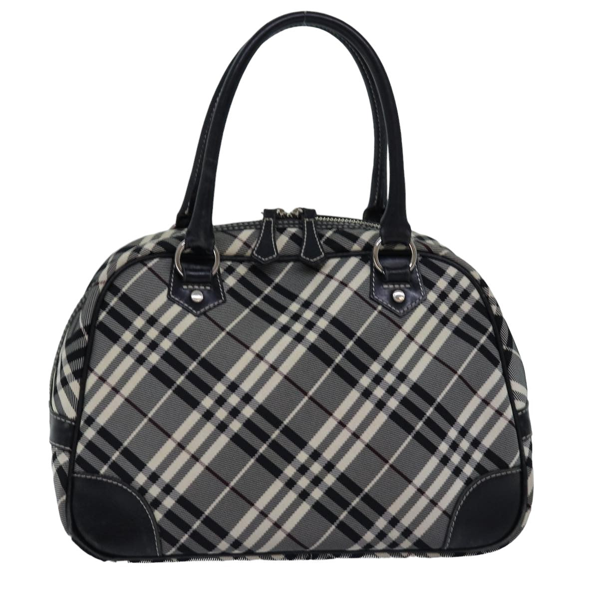 BURBERRY Nova Check Blue Label Hand Bag Nylon Black Auth 77009