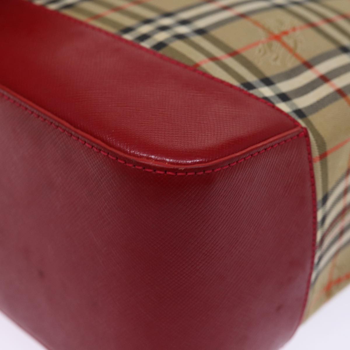 BURBERRY Nova Check Hand Bag Canvas Beige Red Auth 77010