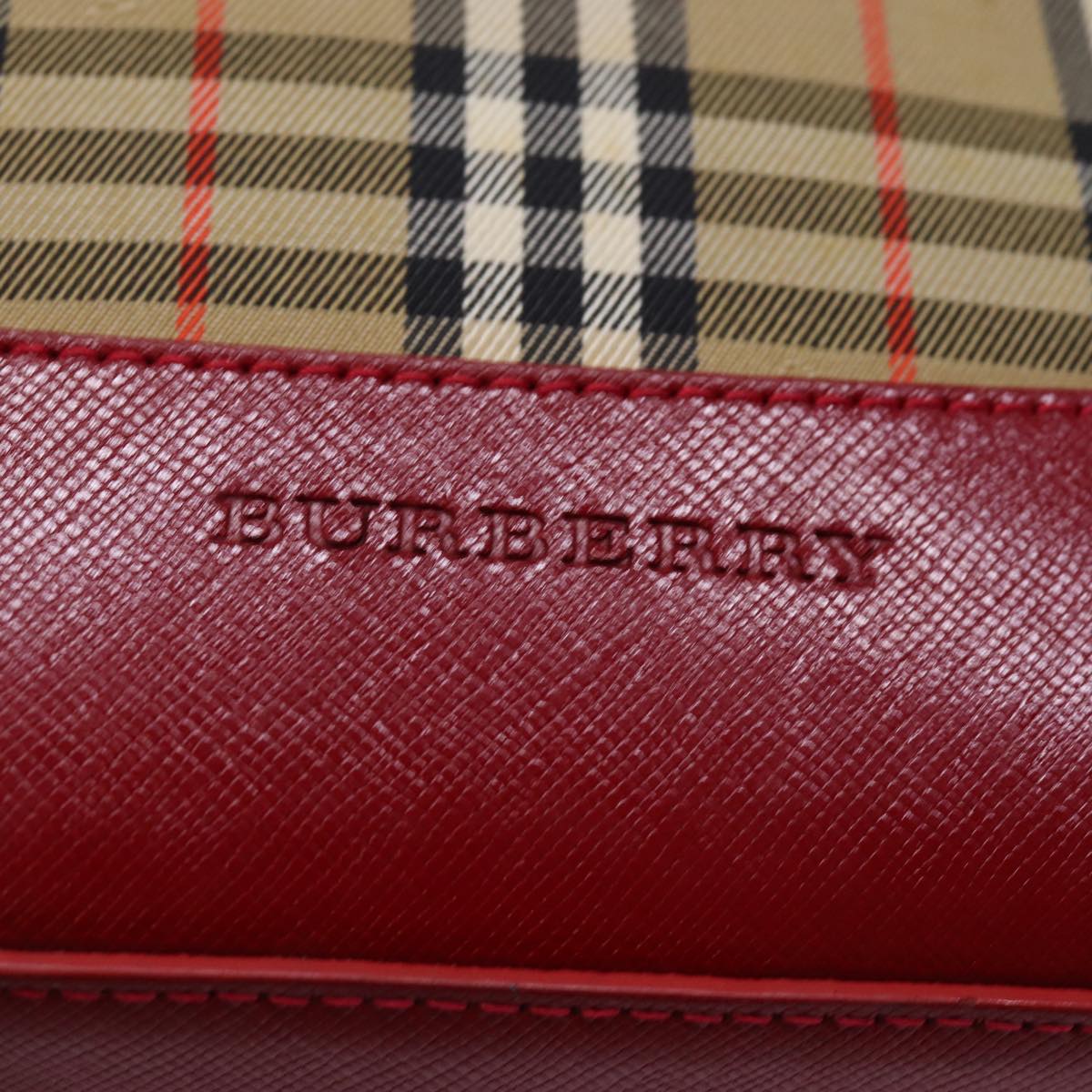 BURBERRY Nova Check Hand Bag Canvas Beige Red Auth 77010