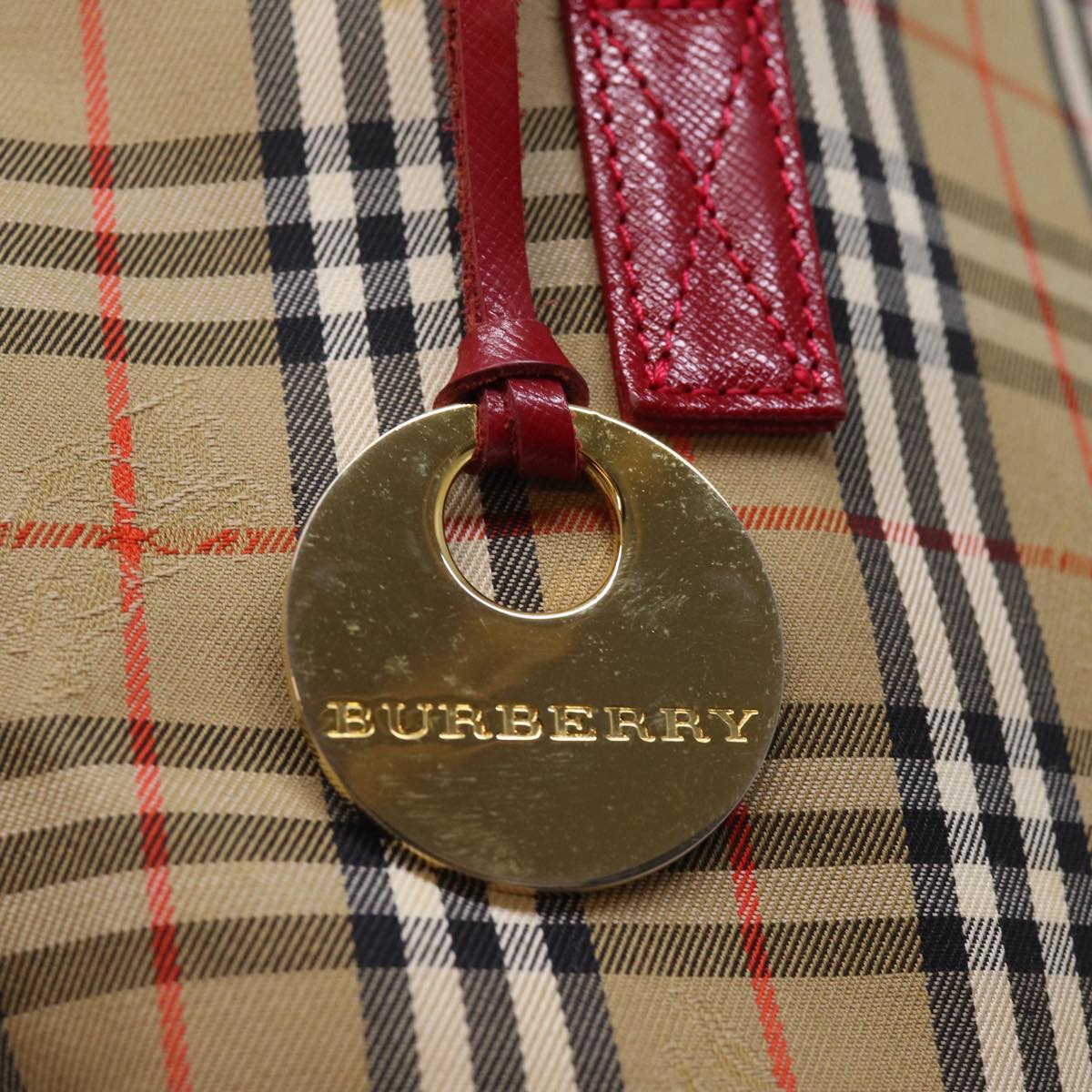 BURBERRY Nova Check Hand Bag Canvas Beige Red Auth 77010