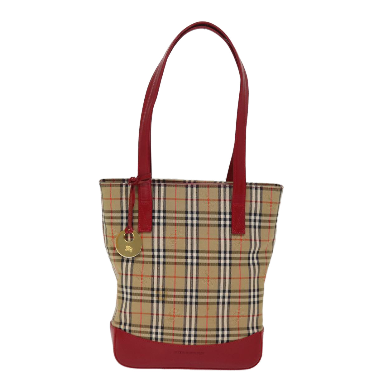 BURBERRY Nova Check Hand Bag Canvas Beige Red Auth 77010