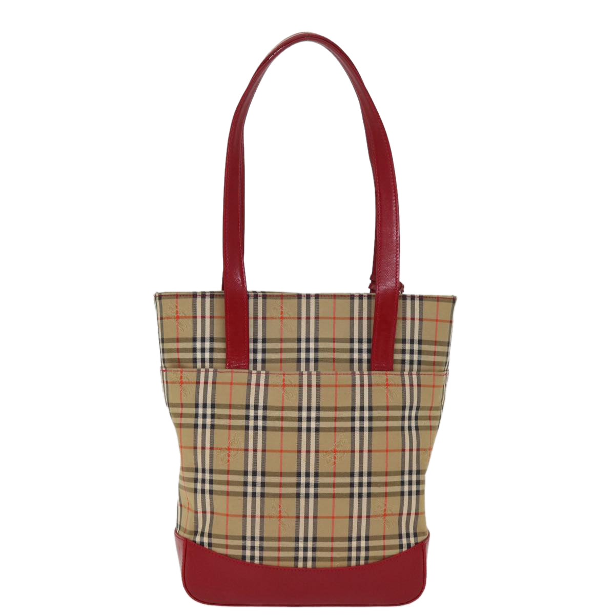 BURBERRY Nova Check Hand Bag Canvas Beige Red Auth 77010