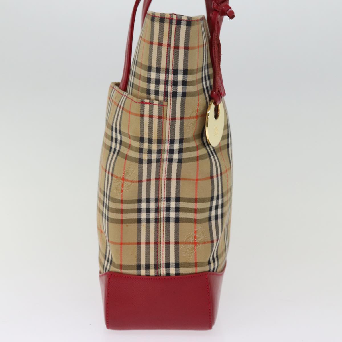 BURBERRY Nova Check Hand Bag Canvas Beige Red Auth 77010