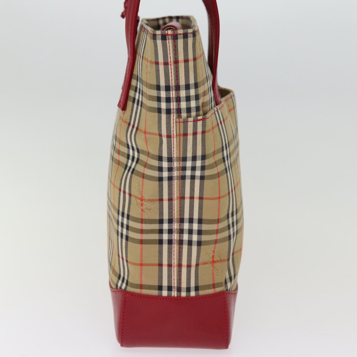 BURBERRY Nova Check Hand Bag Canvas Beige Red Auth 77010