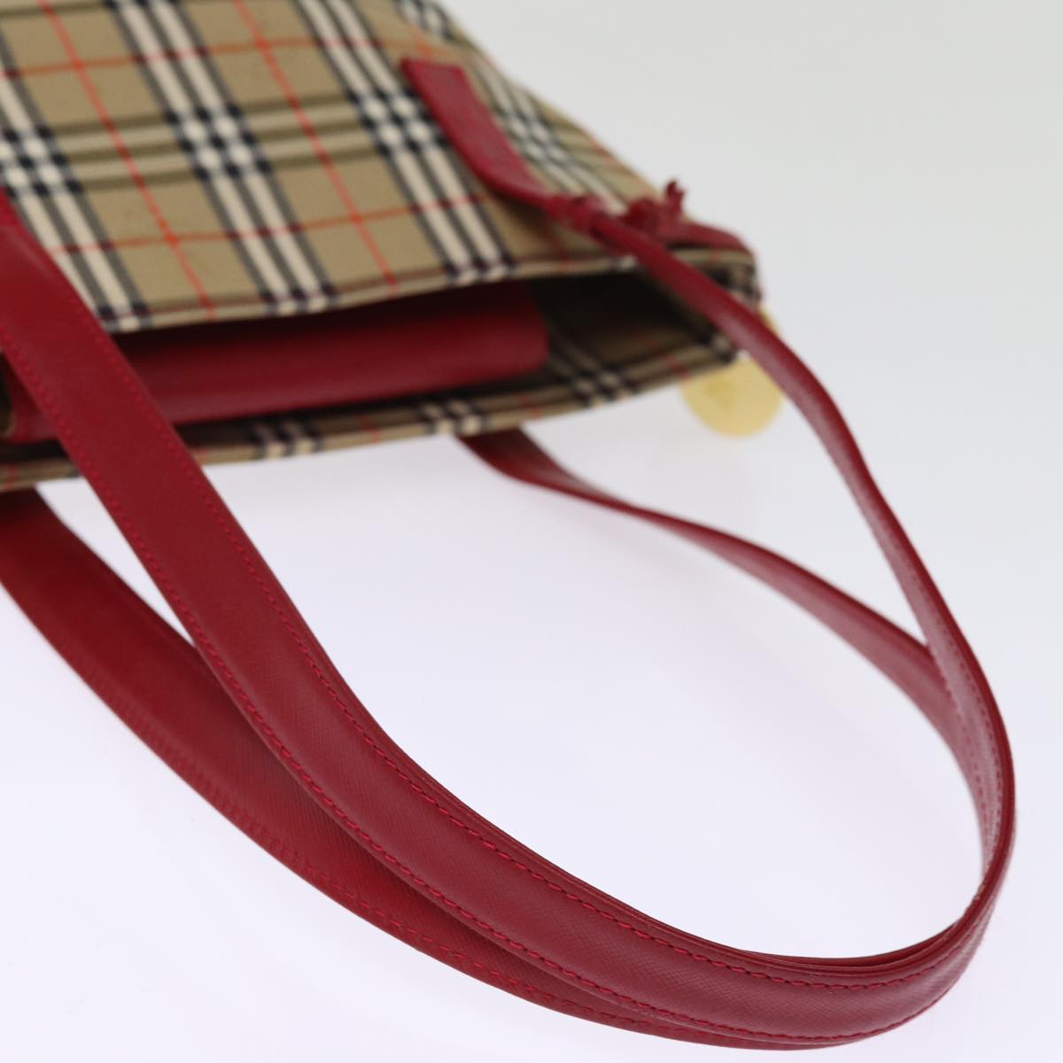 BURBERRY Nova Check Hand Bag Canvas Beige Red Auth 77010